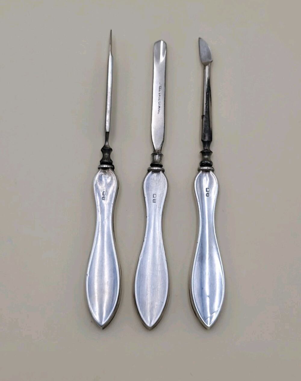 Antique William Vale & Sons Sterling Silver Handled 3-Piece Manicure Set Birming